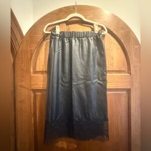 Michael Kors Black Leather & Lace Trim Skirt